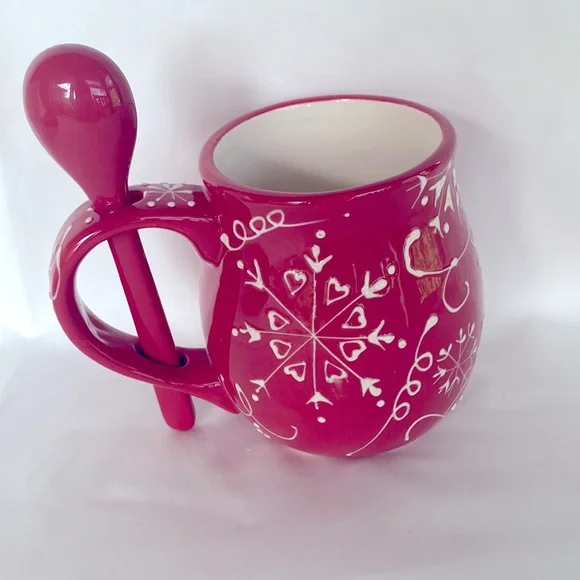 NIB Cracker Barrel Very Beautiful Serve Ware Ceramic Red Mug & Spoon - Picture 3 of 9